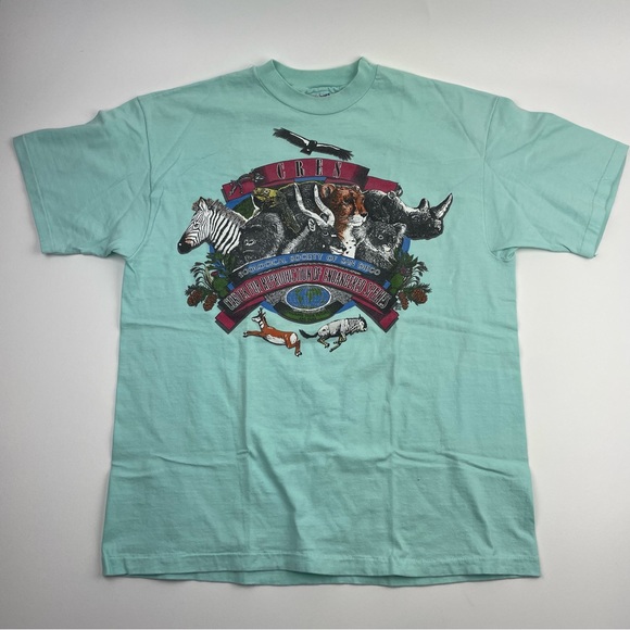 Vintage 90’s Teal CRES Zoological Soceity San Diego T-Shirt Single Stitch Sz L - Picture 1 of 9